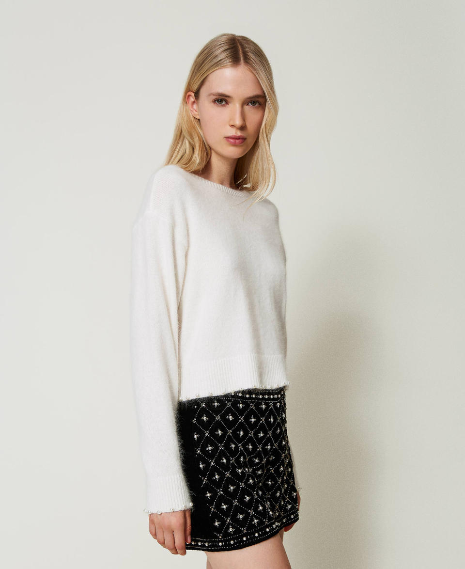 Twin Set Maglia cropped in misto angora con perle Offerta speciale della fabbrica