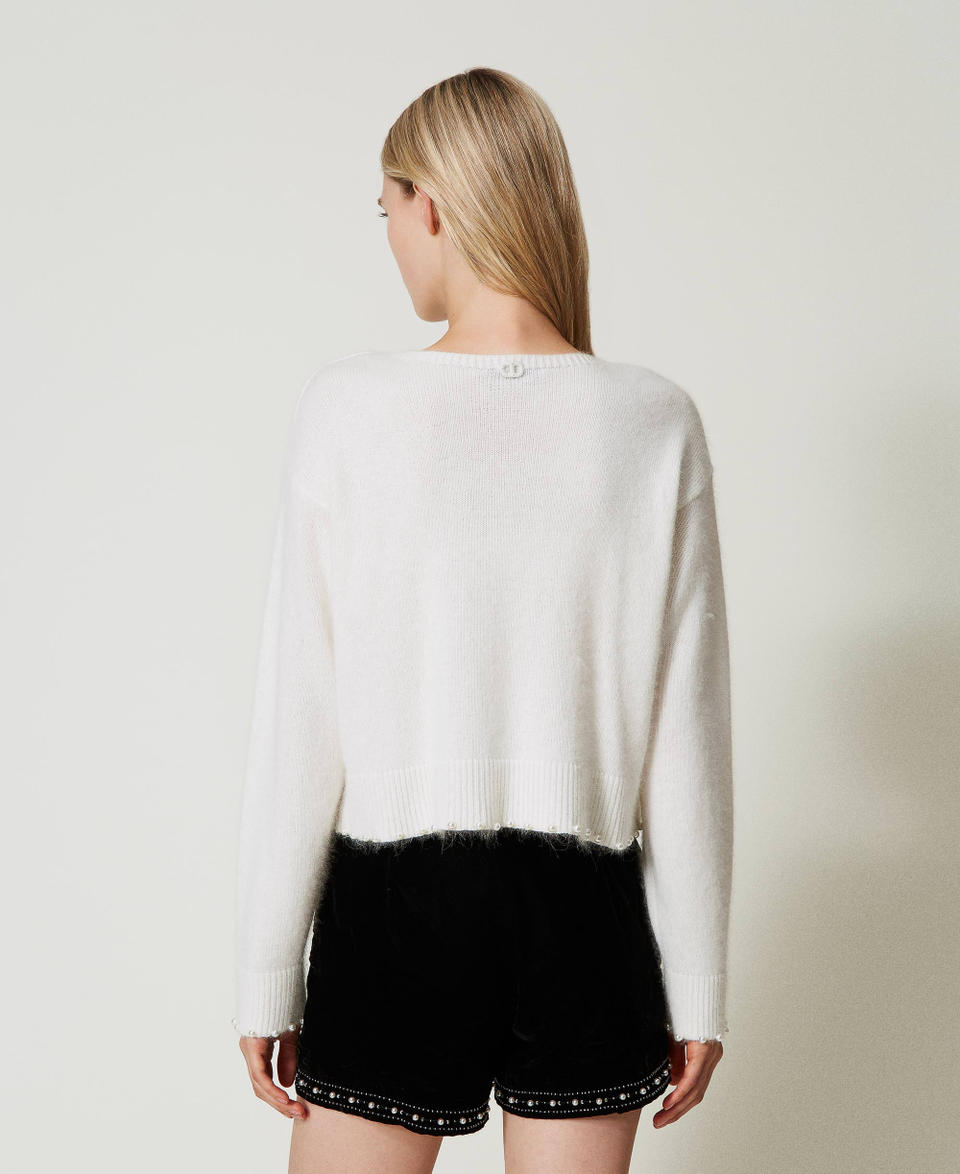 Twin Set Maglia cropped in misto angora con perle Offerta speciale della fabbrica