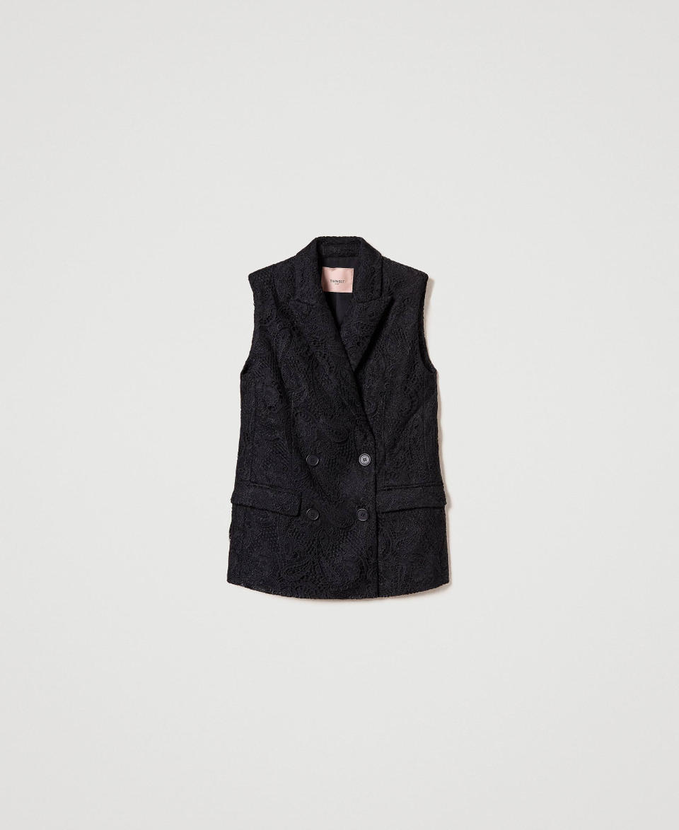 Twin Set Gilet doppiopetto in pizzo macramè Sostegno trimestrale