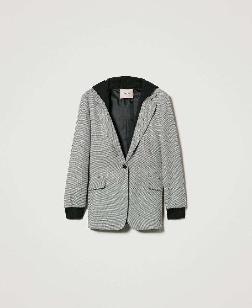 Twin Set Giacca blazer in pied de poule con cappuccio Discount Store per i nuovi prodotti