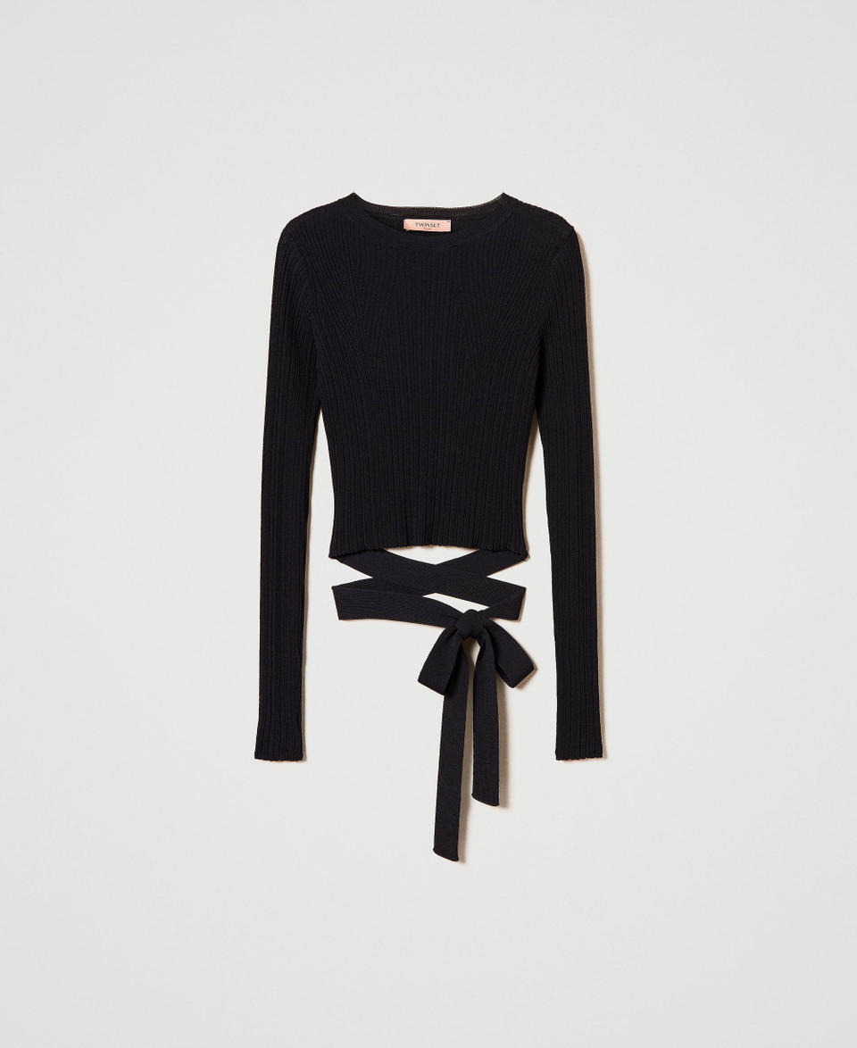 Twin Set Maglia a costine con fiocco Shopping Online