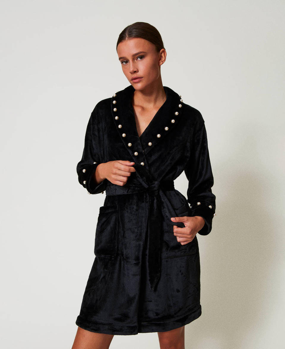 Twin Set Vestaglia in faux fur con perle Prezzo Ridotto
