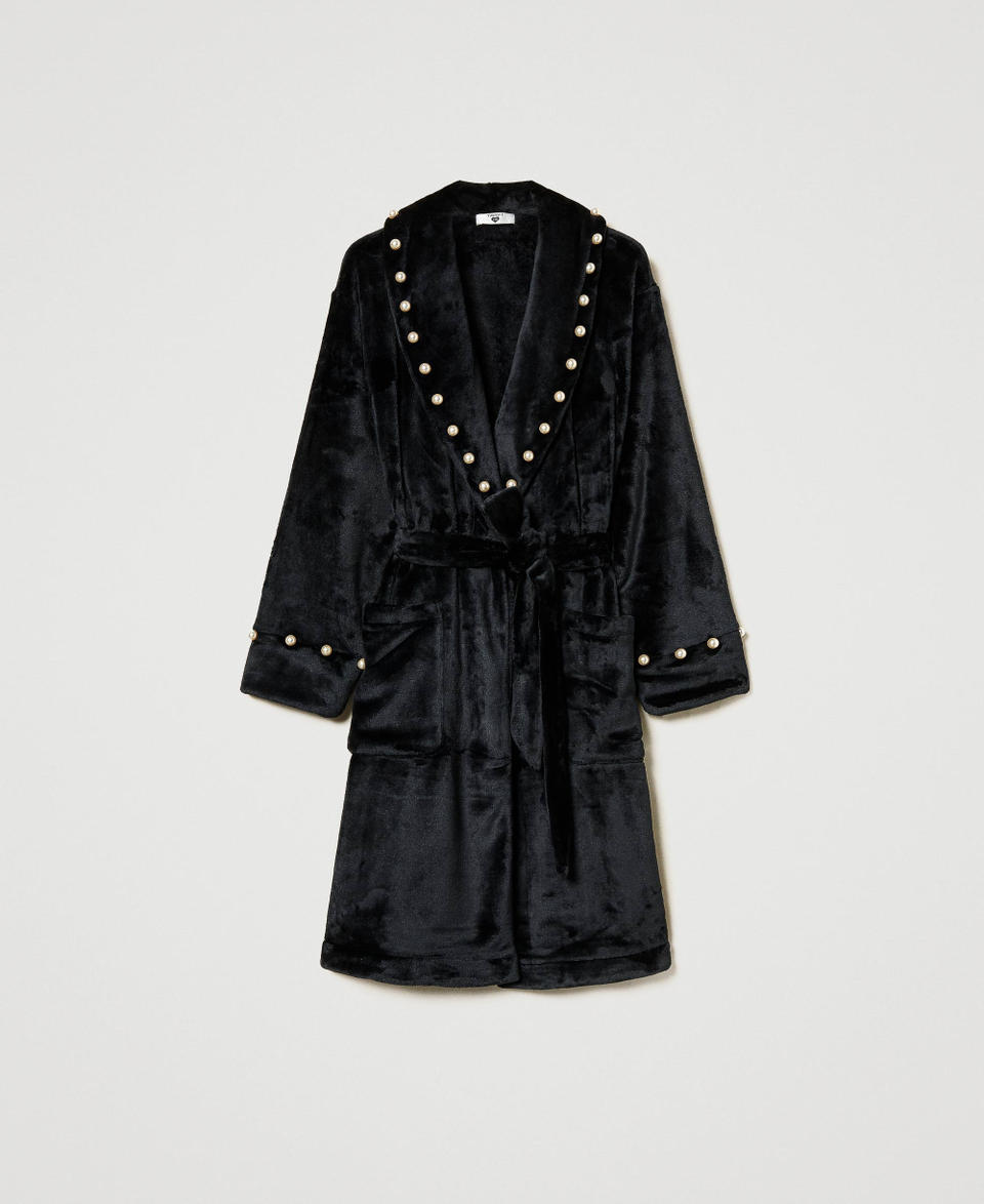 Twin Set Vestaglia in faux fur con perle Prezzo Ridotto