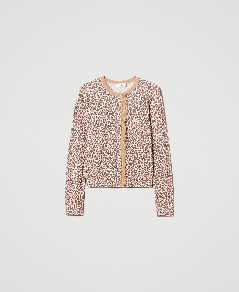 Twin Set Cardigan in maglia con stampa e pizzo Sottocosto