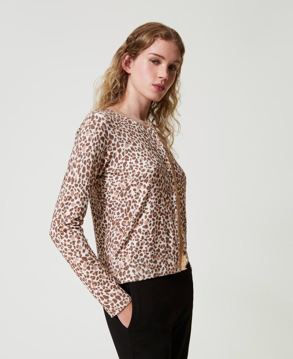 Twin Set Cardigan in maglia con stampa e pizzo Sottocosto