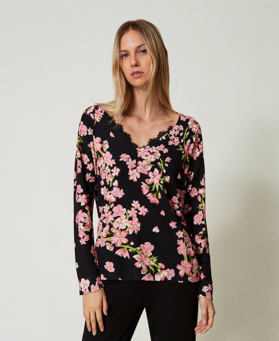 Twin Set Maglia con stampa a fiori e pizzo Online