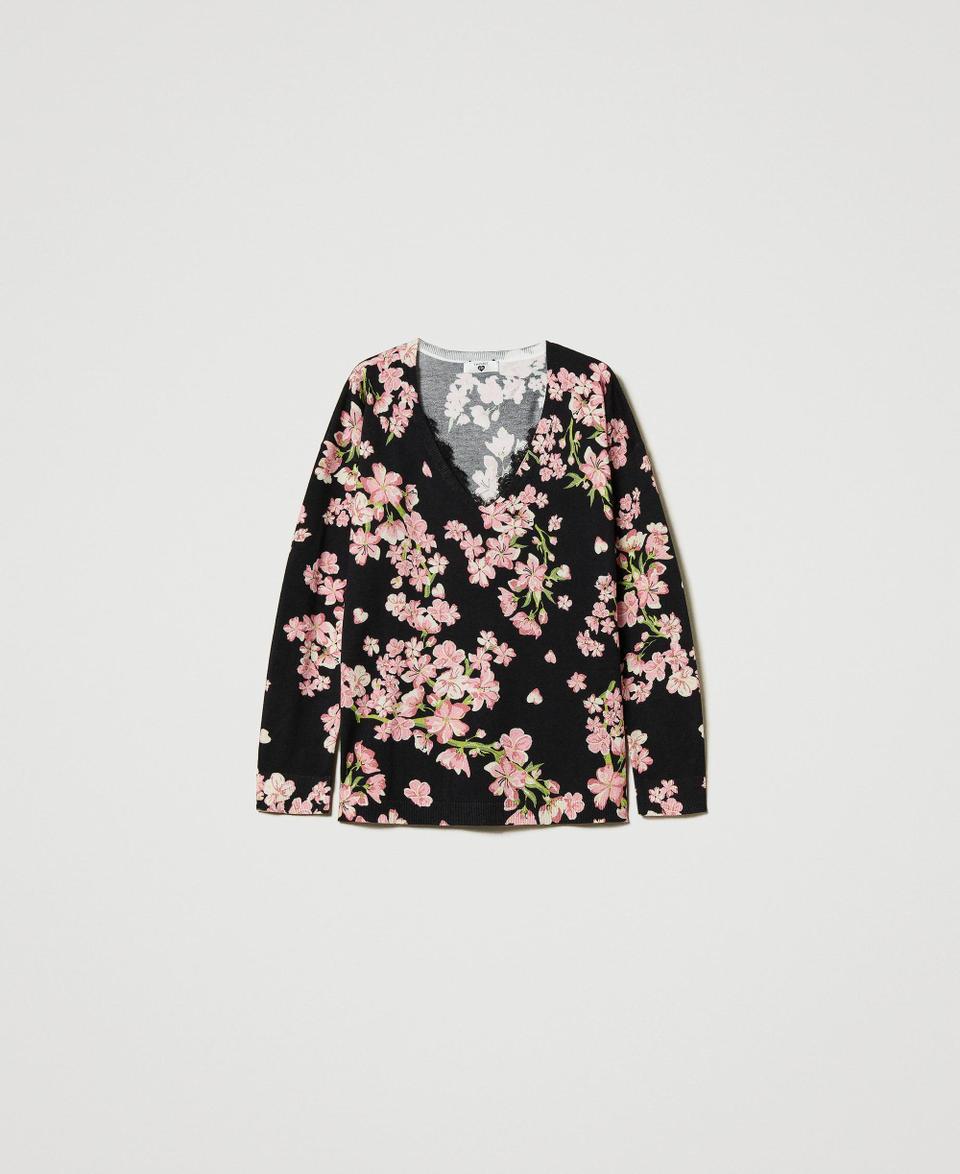 Twin Set Maglia con stampa a fiori e pizzo Online