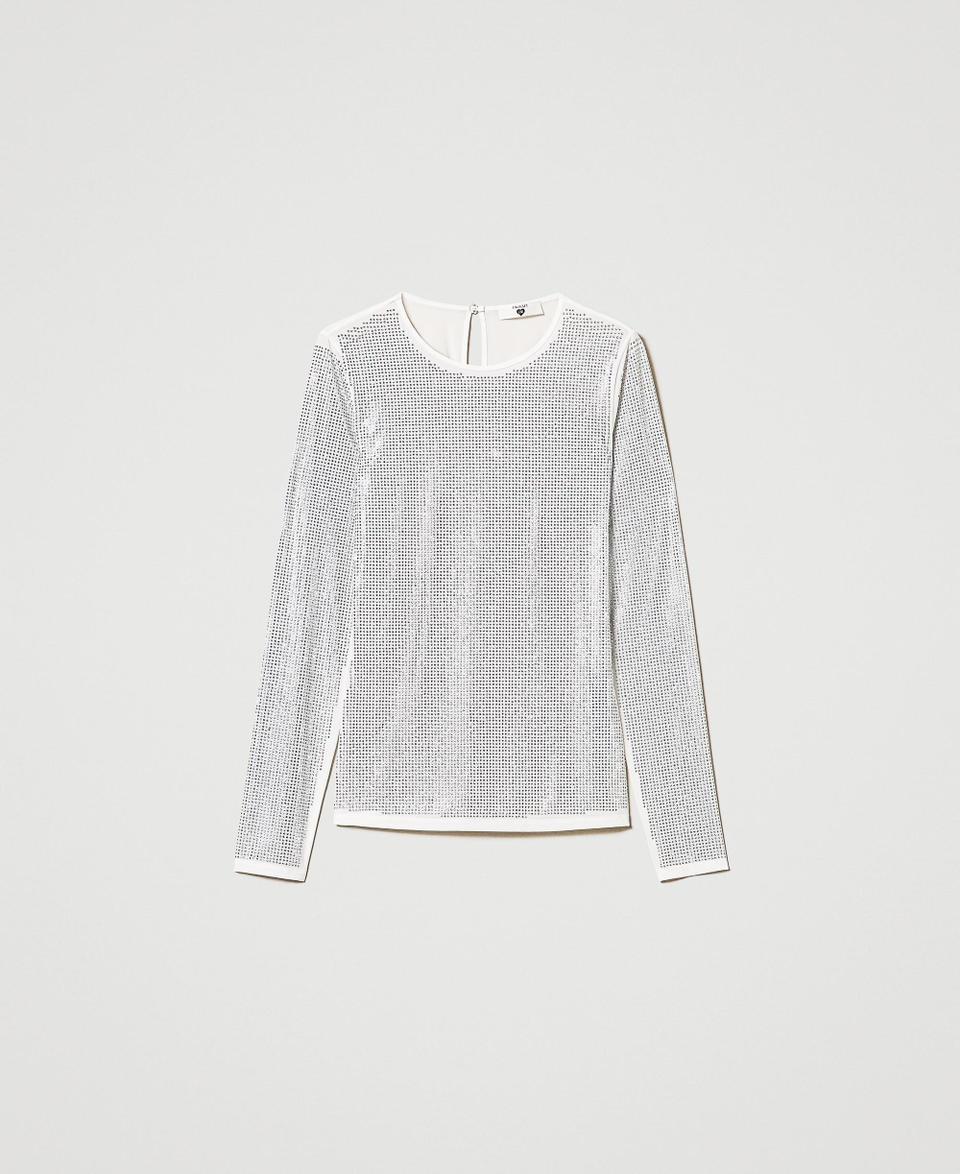 Twin Set T-shirt stretch con strass all over In Vendita