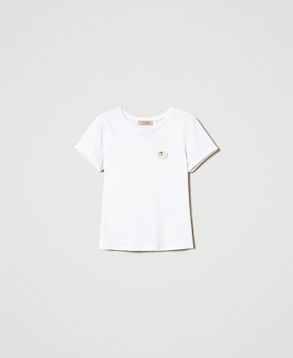 Twin Set T-shirt fitted con spilla crochet Hotsell
