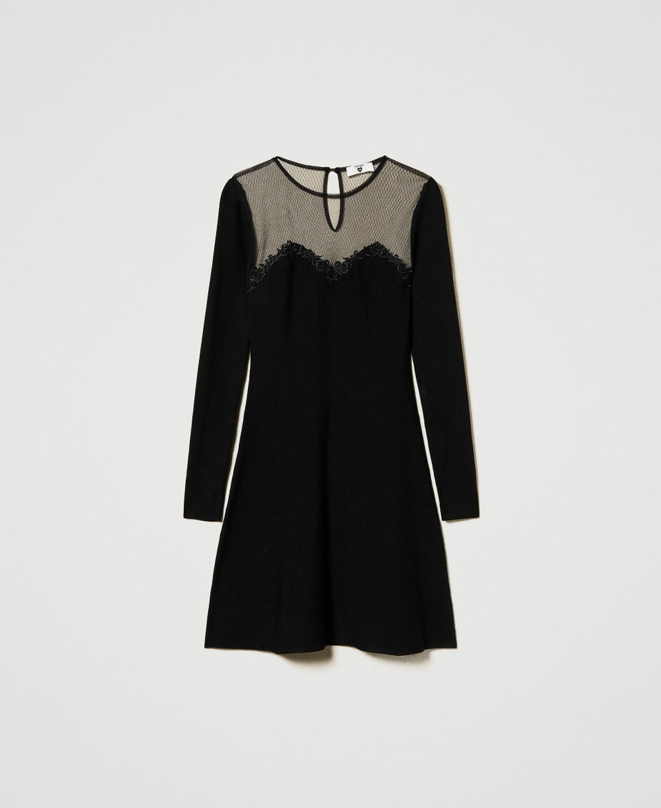 Twin Set Abito corto in maglia con tulle e ricamo Vendita Economica