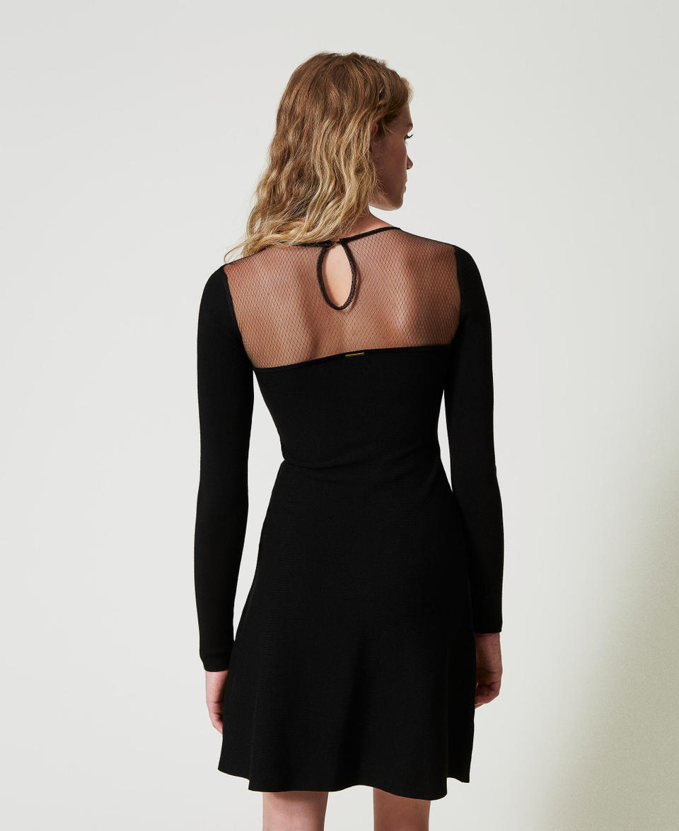 Twin Set Abito corto in maglia con tulle e ricamo Vendita Economica