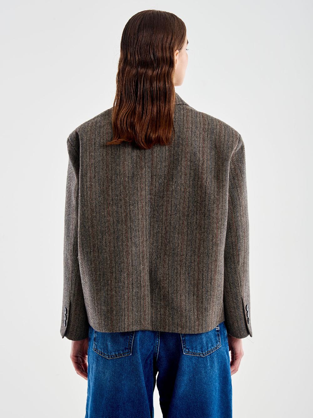 Vicolo Giacca Oversized Cropped Spinato Marrone Offerte