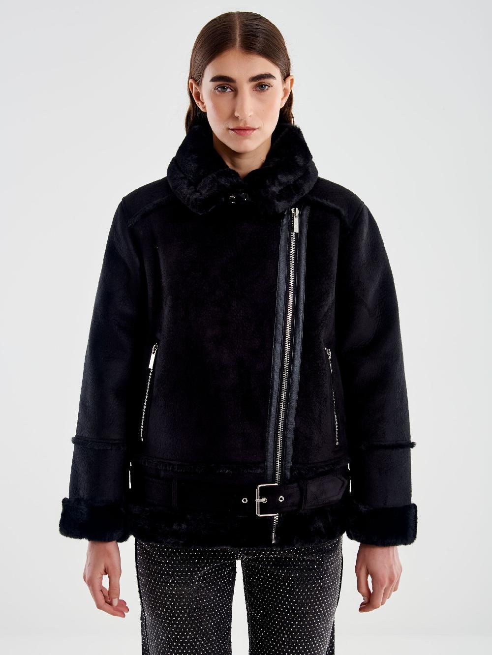 Vicolo Giubbotto Biker Oversized Scamosciato Nero Hotsell
