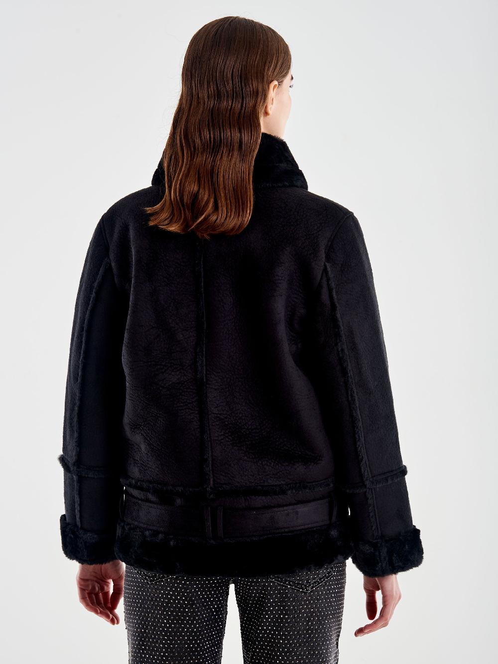 Vicolo Giubbotto Biker Oversized Scamosciato Nero Hotsell