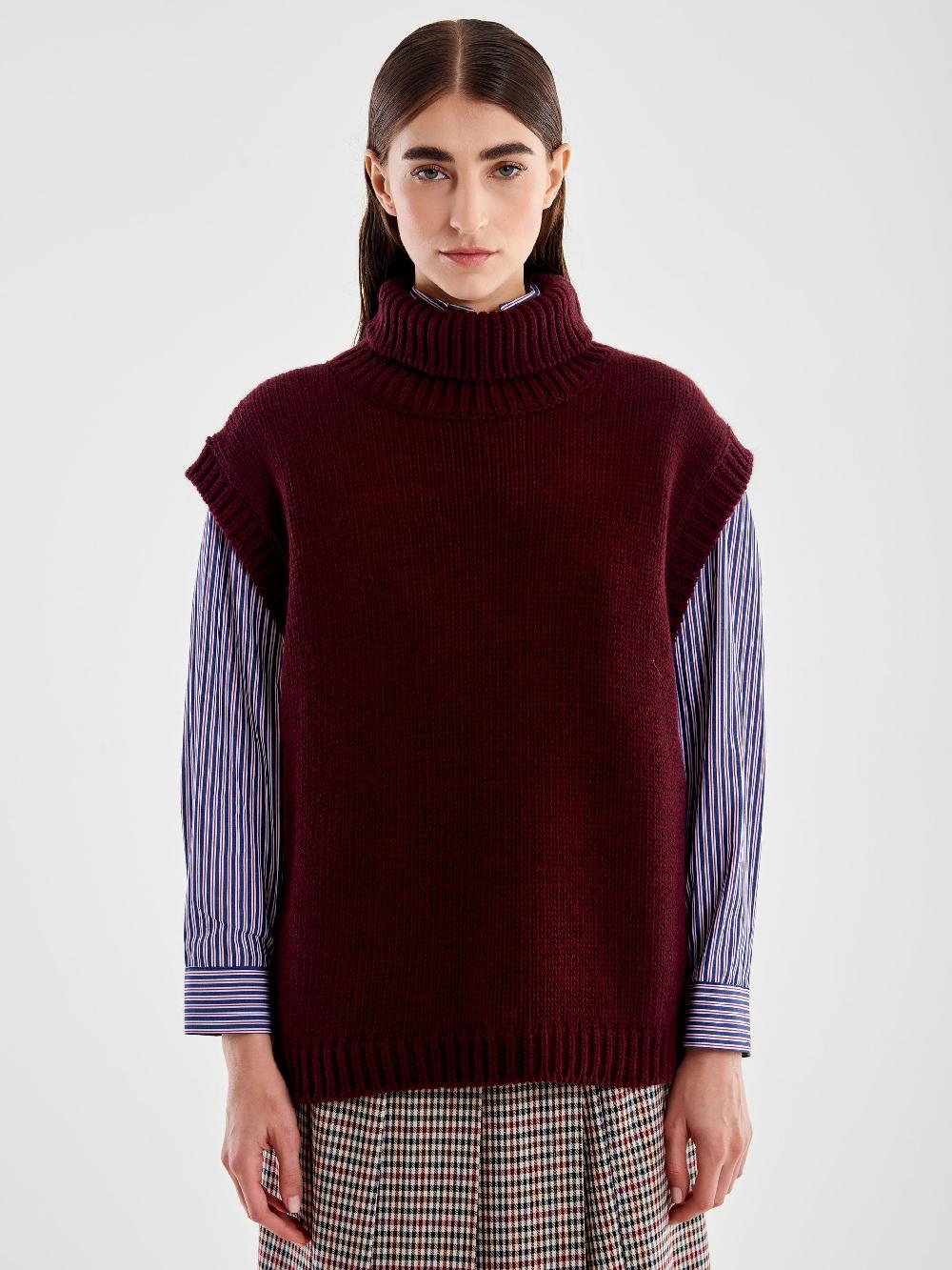 Vicolo Pull Collo Alto senza Maniche Bordeaux Vendita Calda
