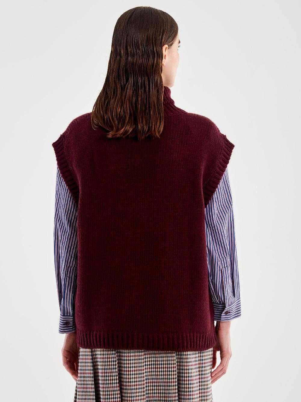 Vicolo Pull Collo Alto senza Maniche Bordeaux Vendita Calda