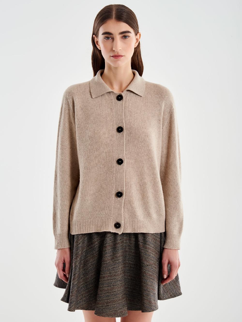 Vicolo Cardigan Con Colletto e Bottoni Marrone Saldi Di Fabbrica