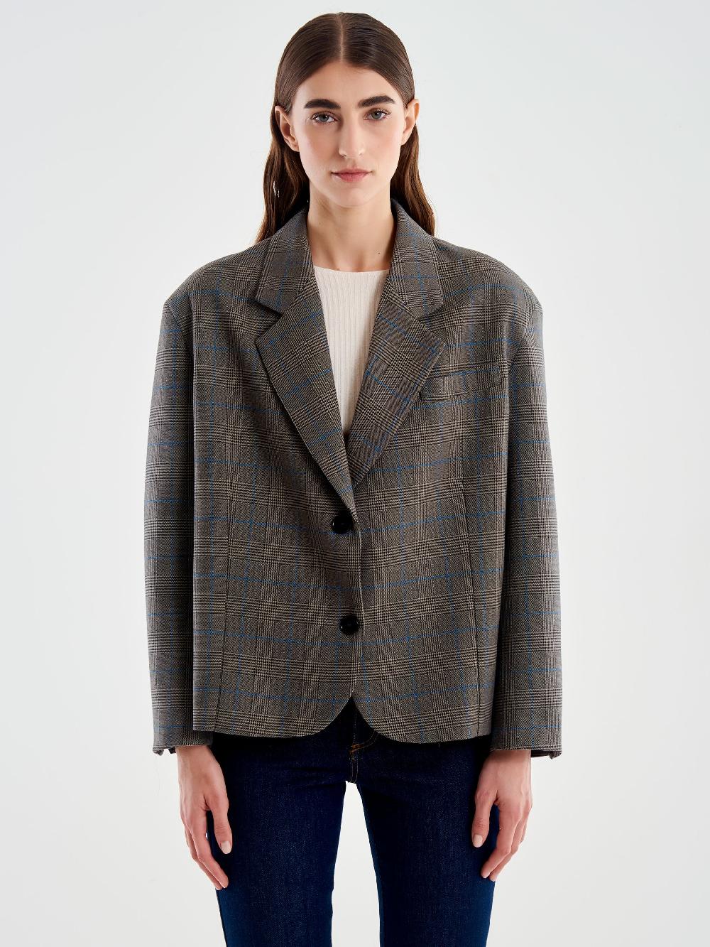 Vicolo Giacca Oversized Cropped Quadri Marrone Nuova