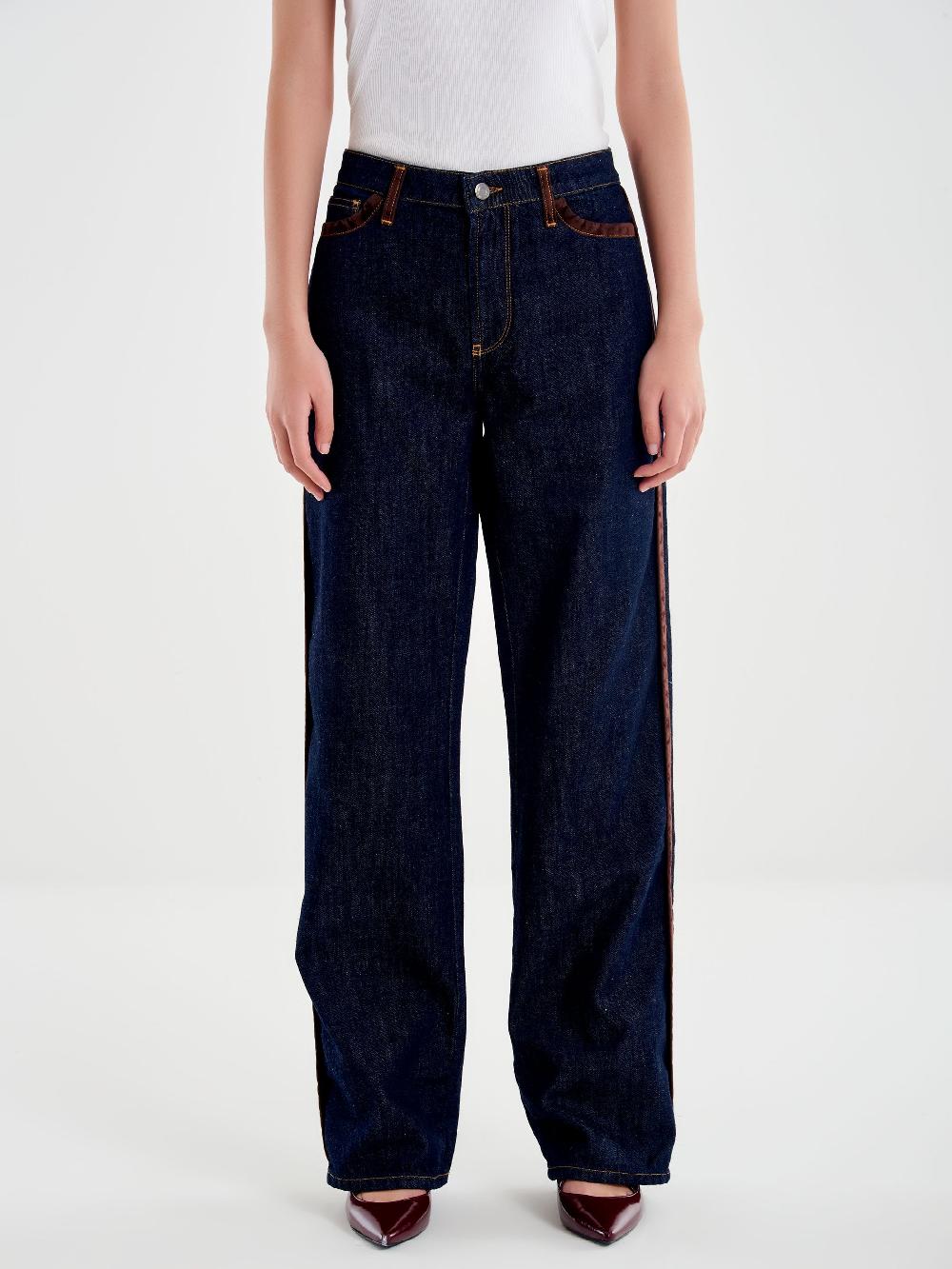 Vicolo Jeans Icon Alex con Profili in Alcantara Blu Sconto
