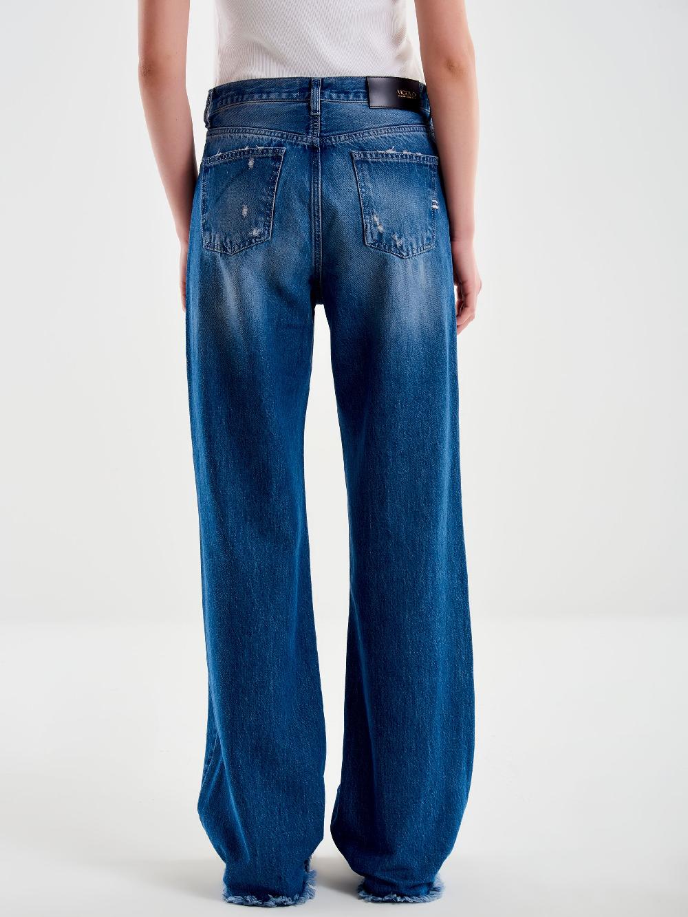 Vicolo Jeans Ampio Zeno Sfrangiato Blu Outlet