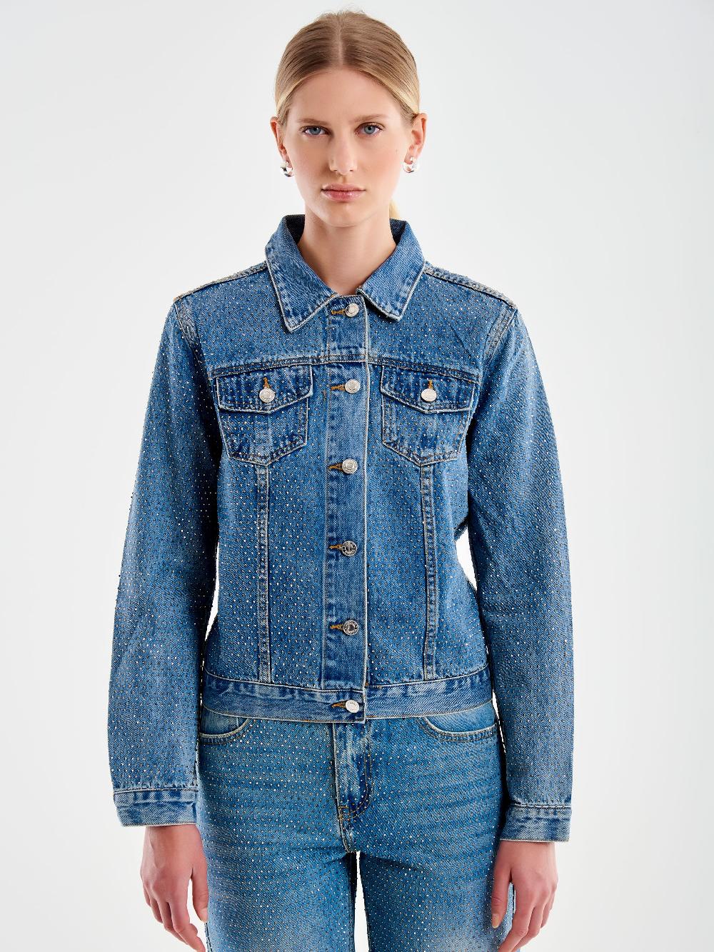 Vicolo Giacca Jeans con Strass Blu Saldi