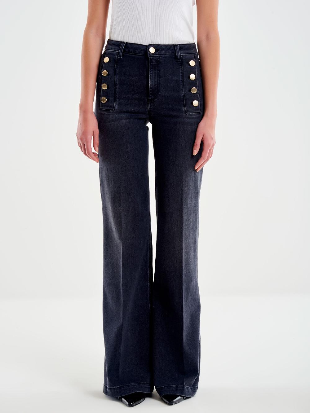 Vicolo Jeans Giudith con Bottoni Nero Nero Vendita Economica