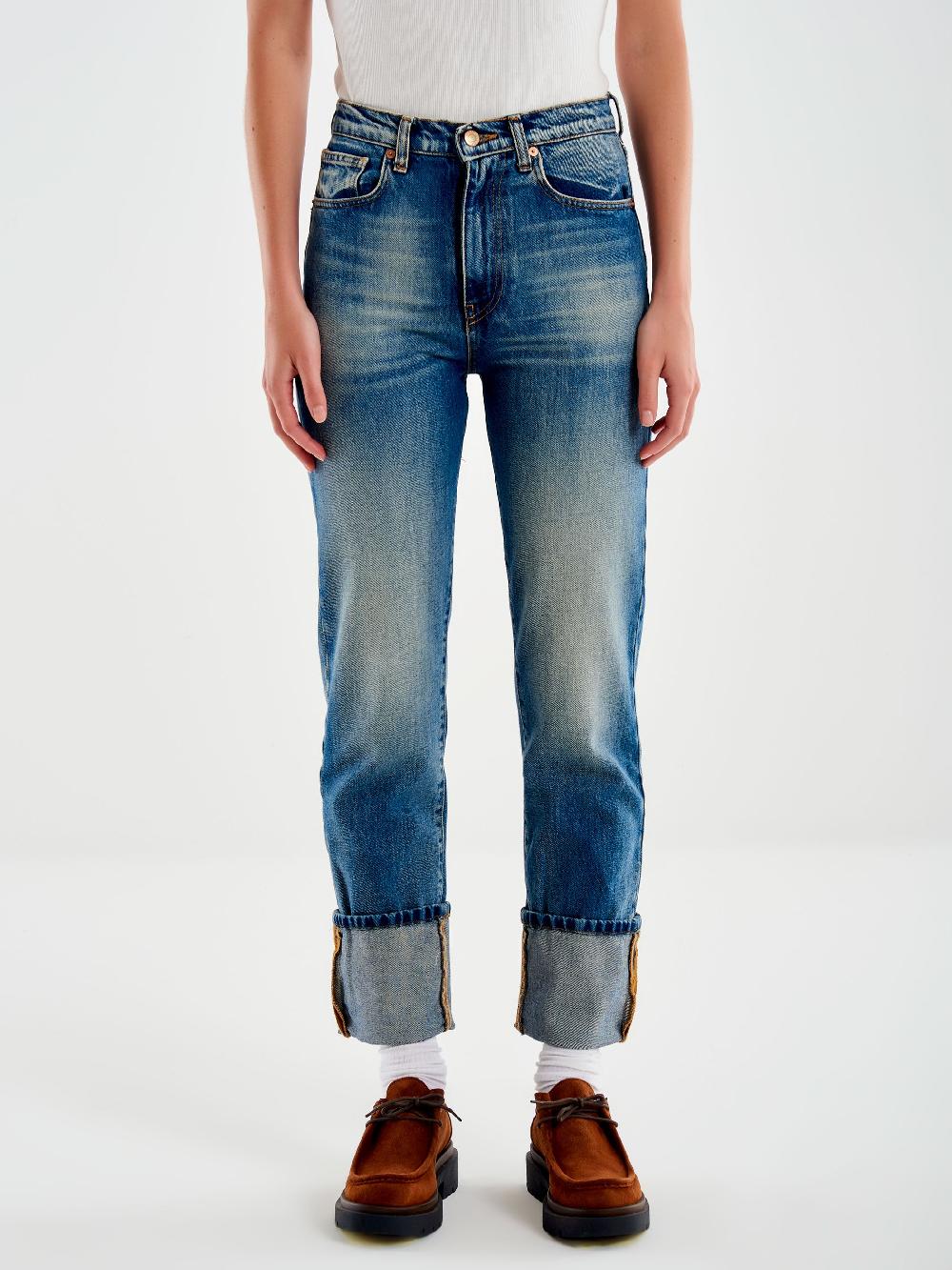 Vicolo Jeans Straight con Risvolto Blu Negozio