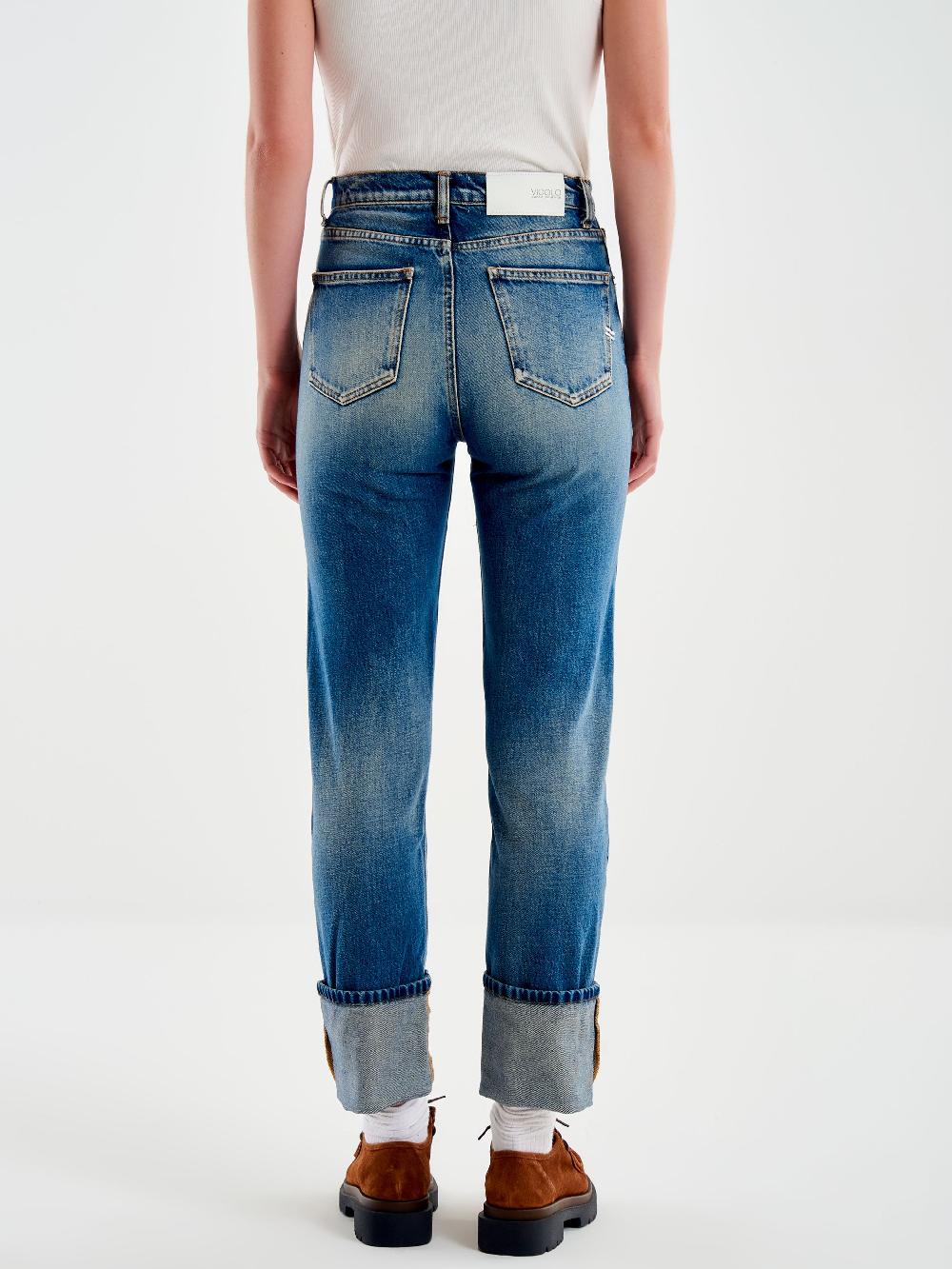 Vicolo Jeans Straight con Risvolto Blu Negozio