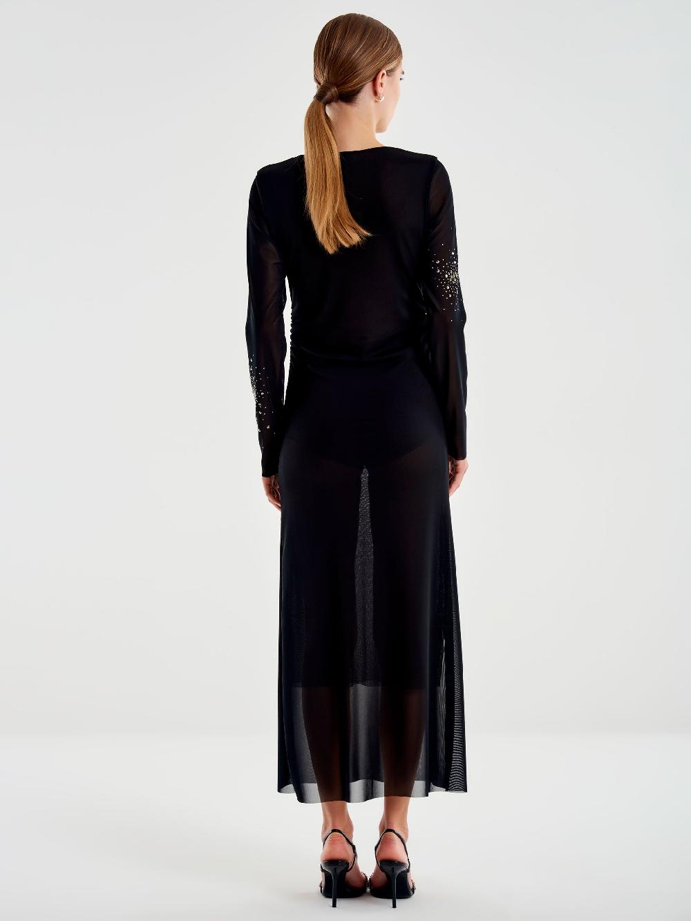 Vicolo Abito lungo in Tulle Trasparente con Strass Nero Spedizione Gratuita
