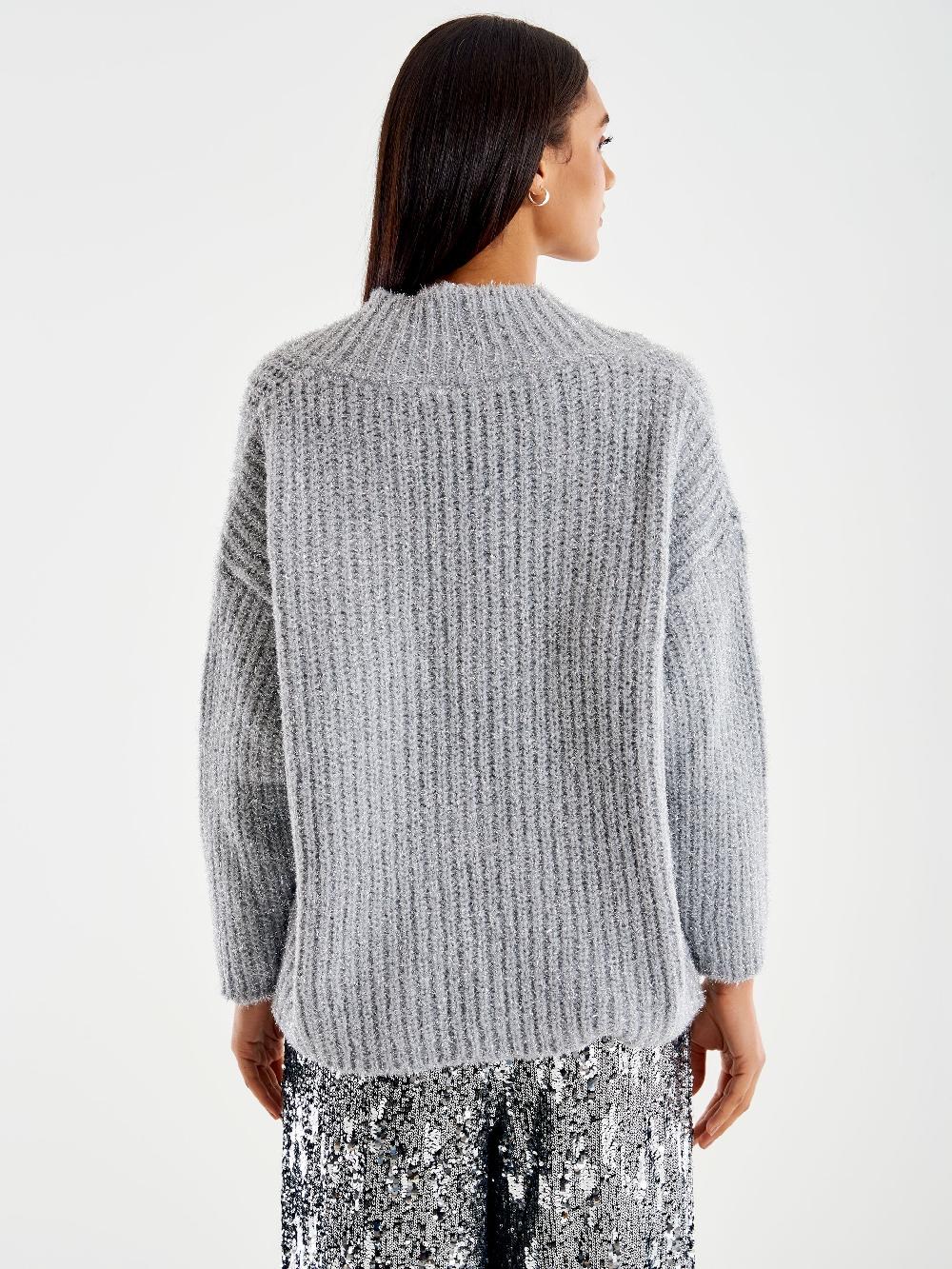 Vicolo Pull Scollo a V Profondo Lurex Grigio Novità