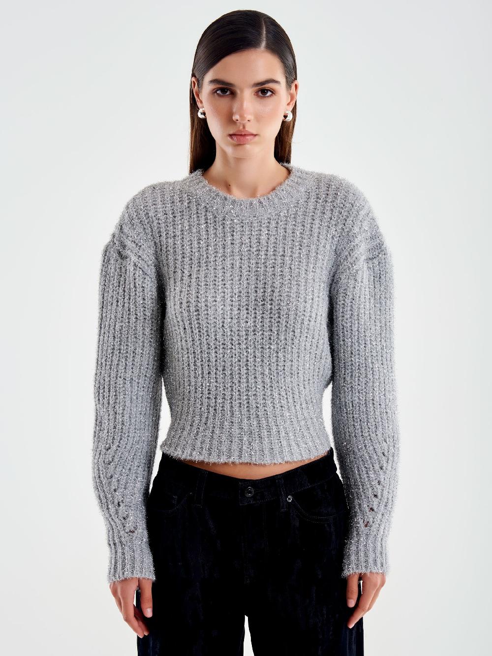 Vicolo Pullover Lurex con Laccio Dietro Grigio Presa