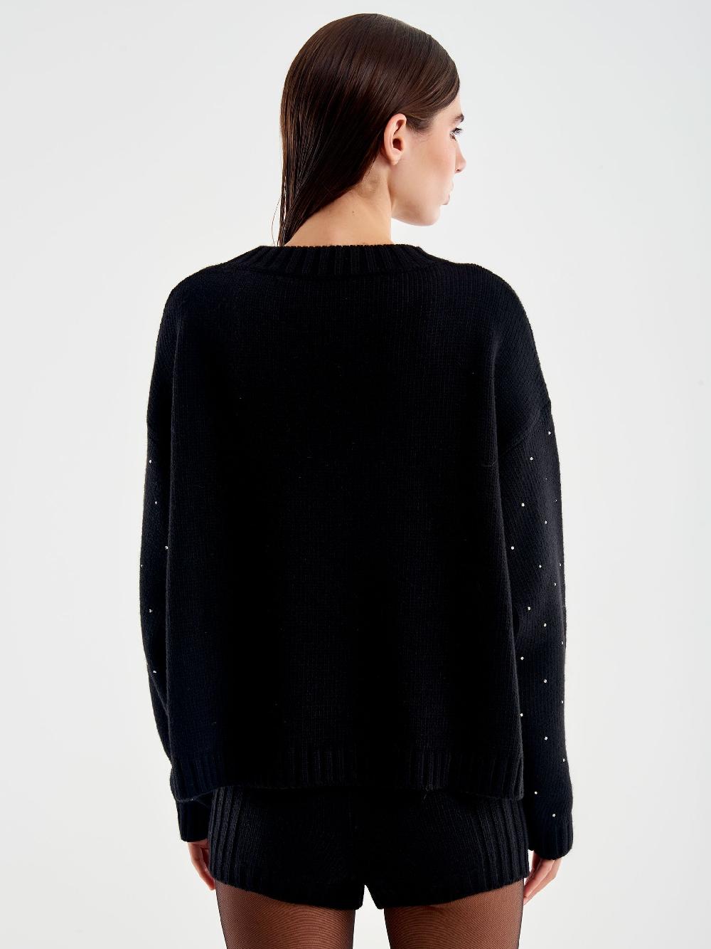 Vicolo Pullover Girocollo con Strass Nero Economico