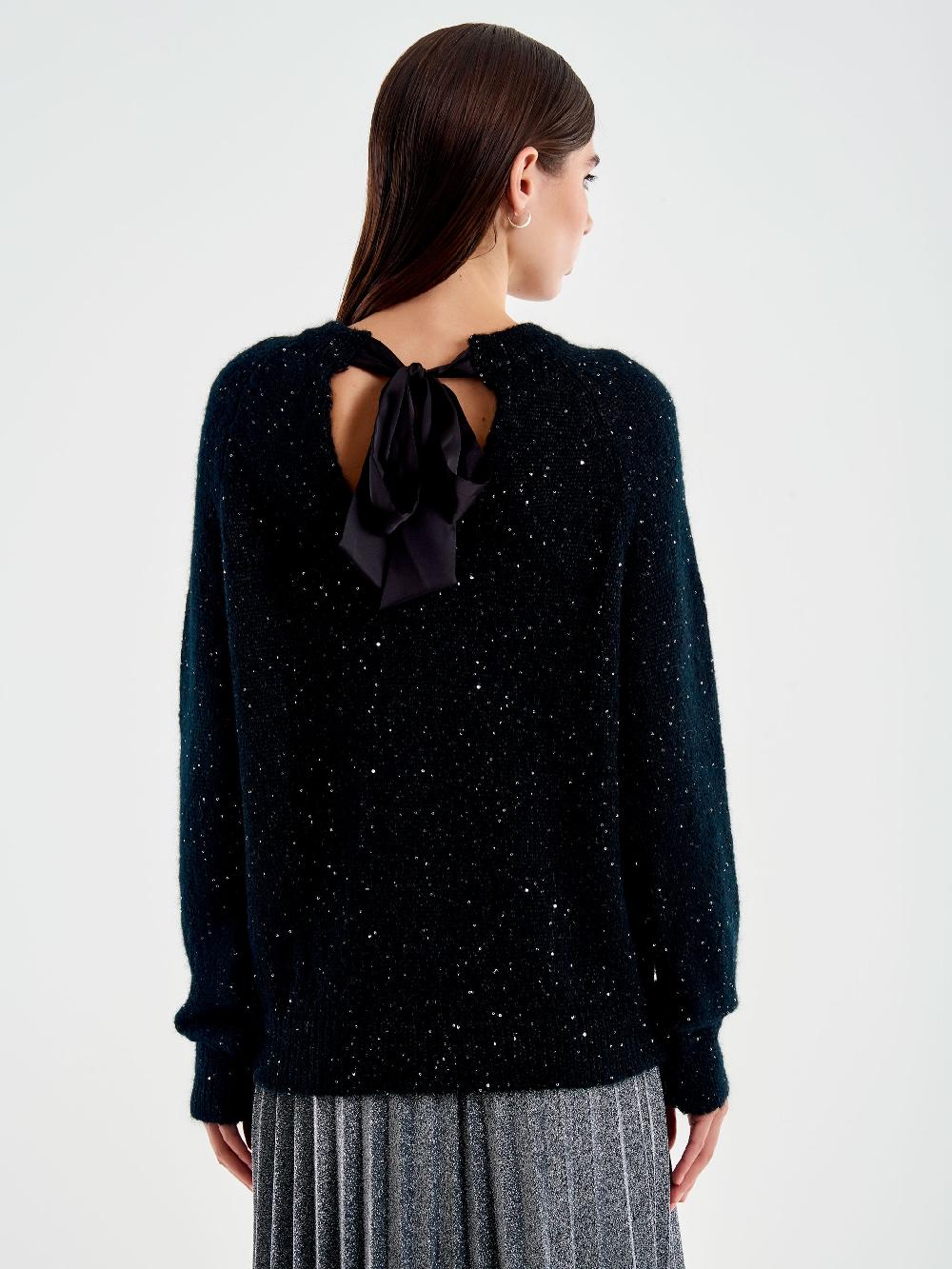 Vicolo Pull Girocollo con Fiocco Raso Nero Outlet