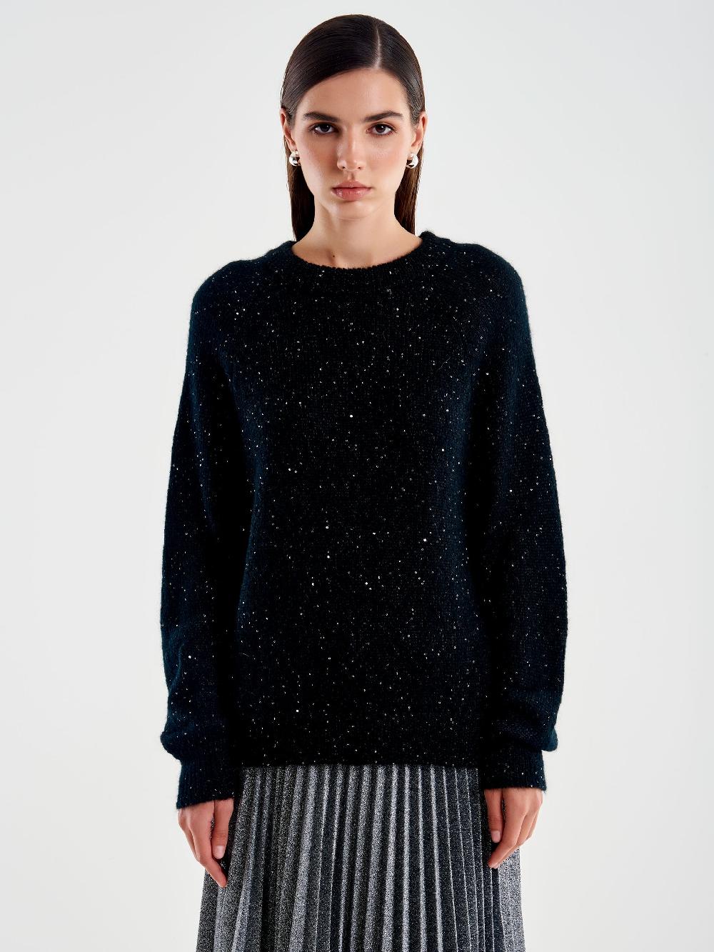 Vicolo Pull Girocollo con Fiocco Raso Nero Outlet