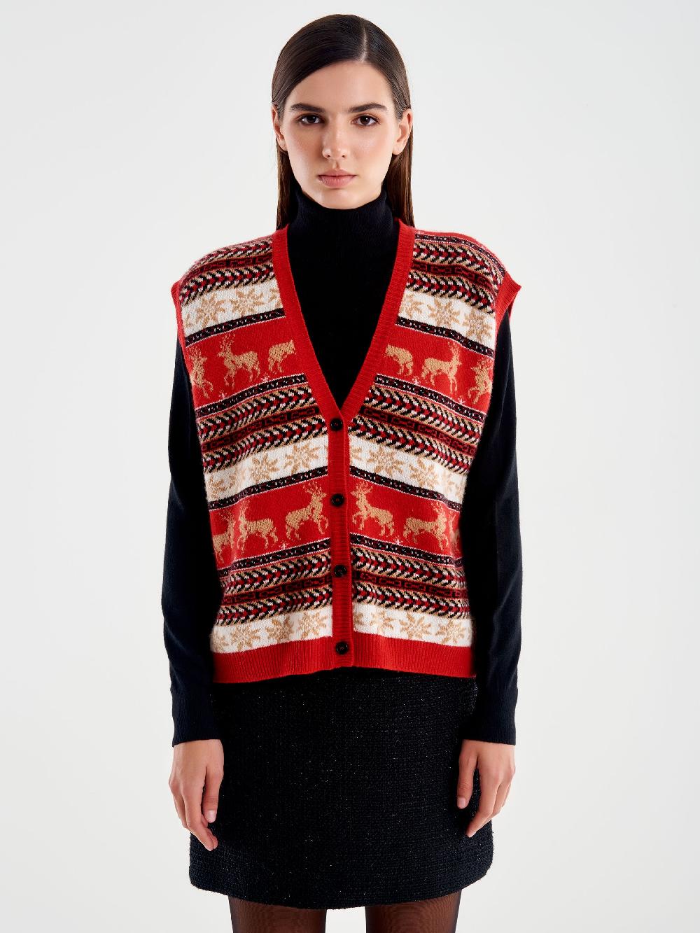 Vicolo Cardigan scollo a V Motivo Atzeco Rosso Vendita Calda