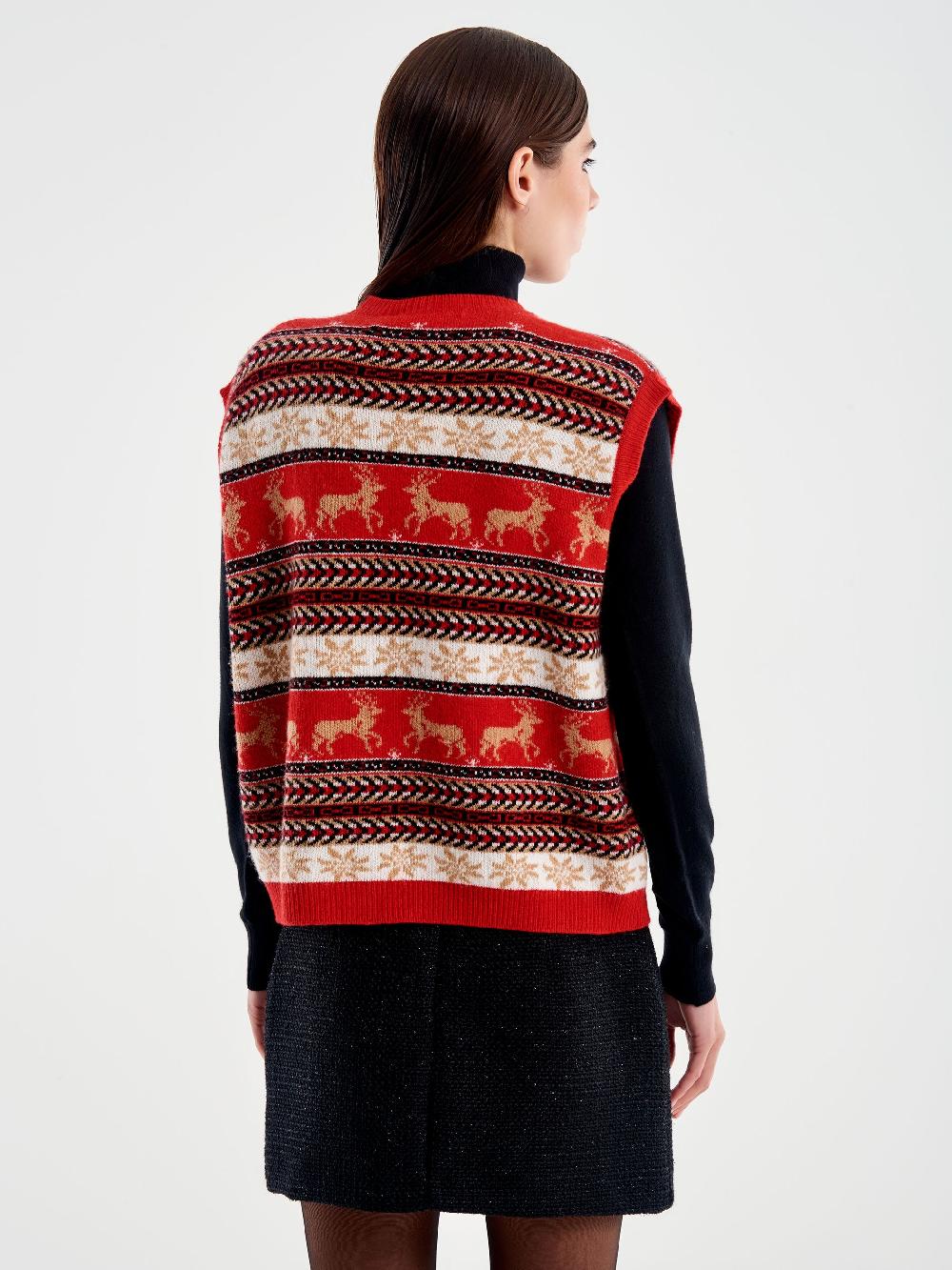 Vicolo Cardigan scollo a V Motivo Atzeco Rosso Vendita Calda