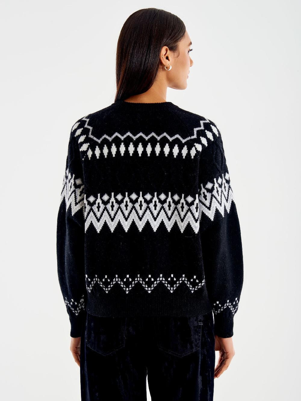 Vicolo Pull Jaquard in Maglia Nero Saldi Di Fabbrica