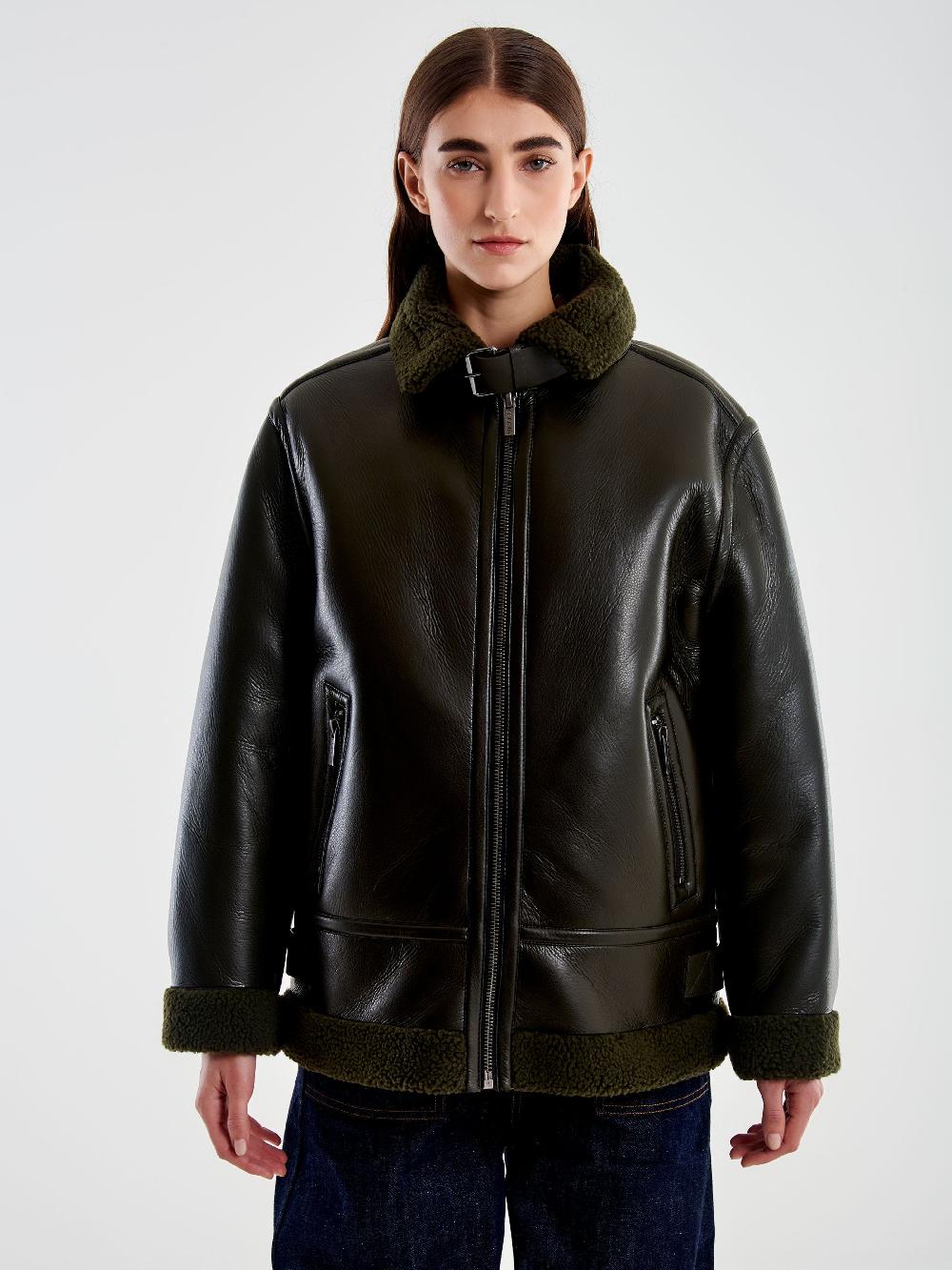 Vicolo Giubbotto Biker Effetto Pelle Verde Italia