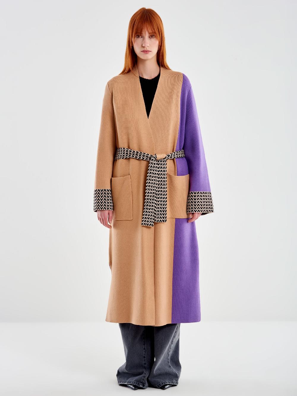 Vicolo Cappotto in Maglia Fantasia Color Block Nero 2025