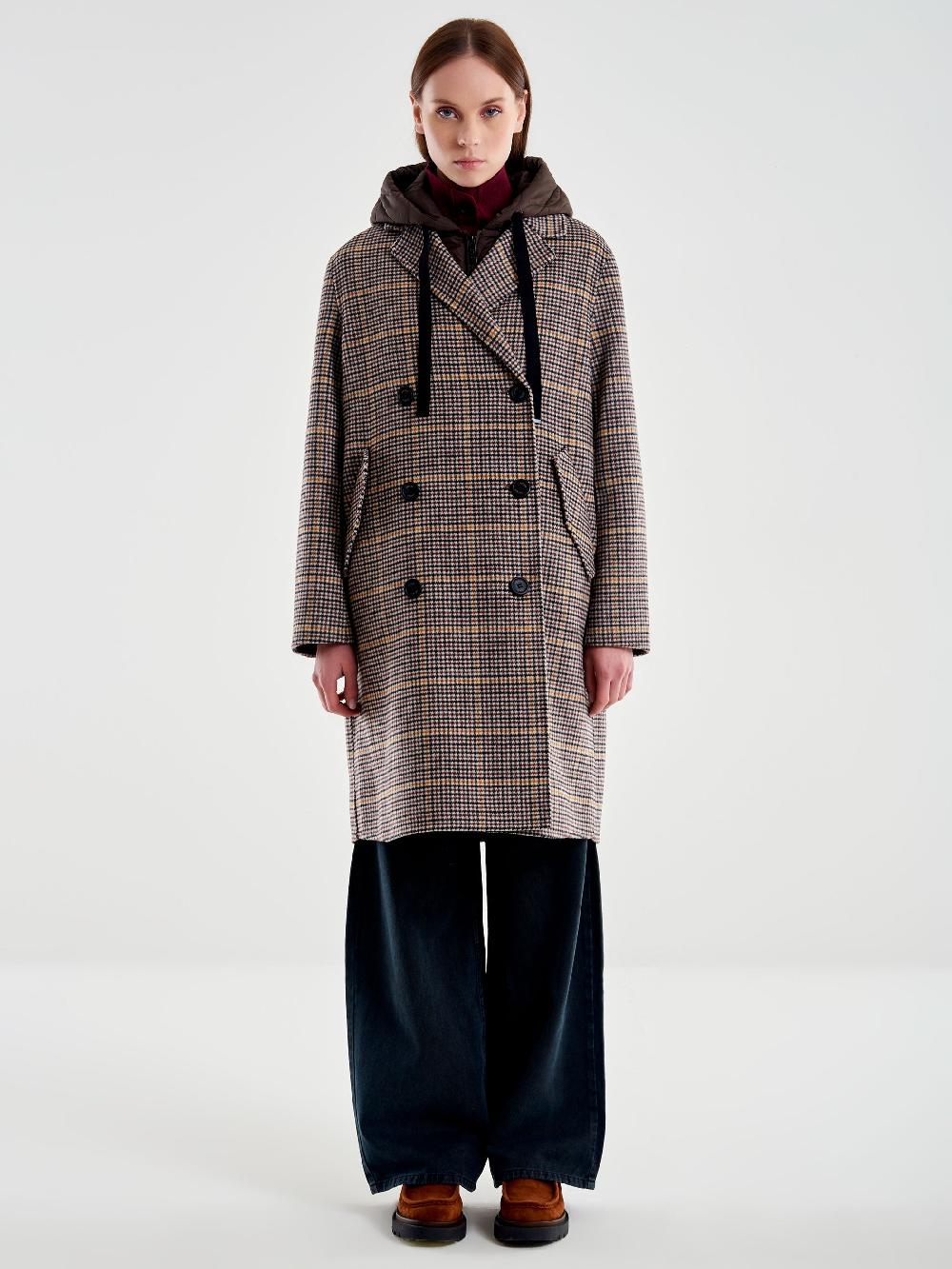 Vicolo Cappotto Check con Gilet Imbottito Beige Pezzi Unici