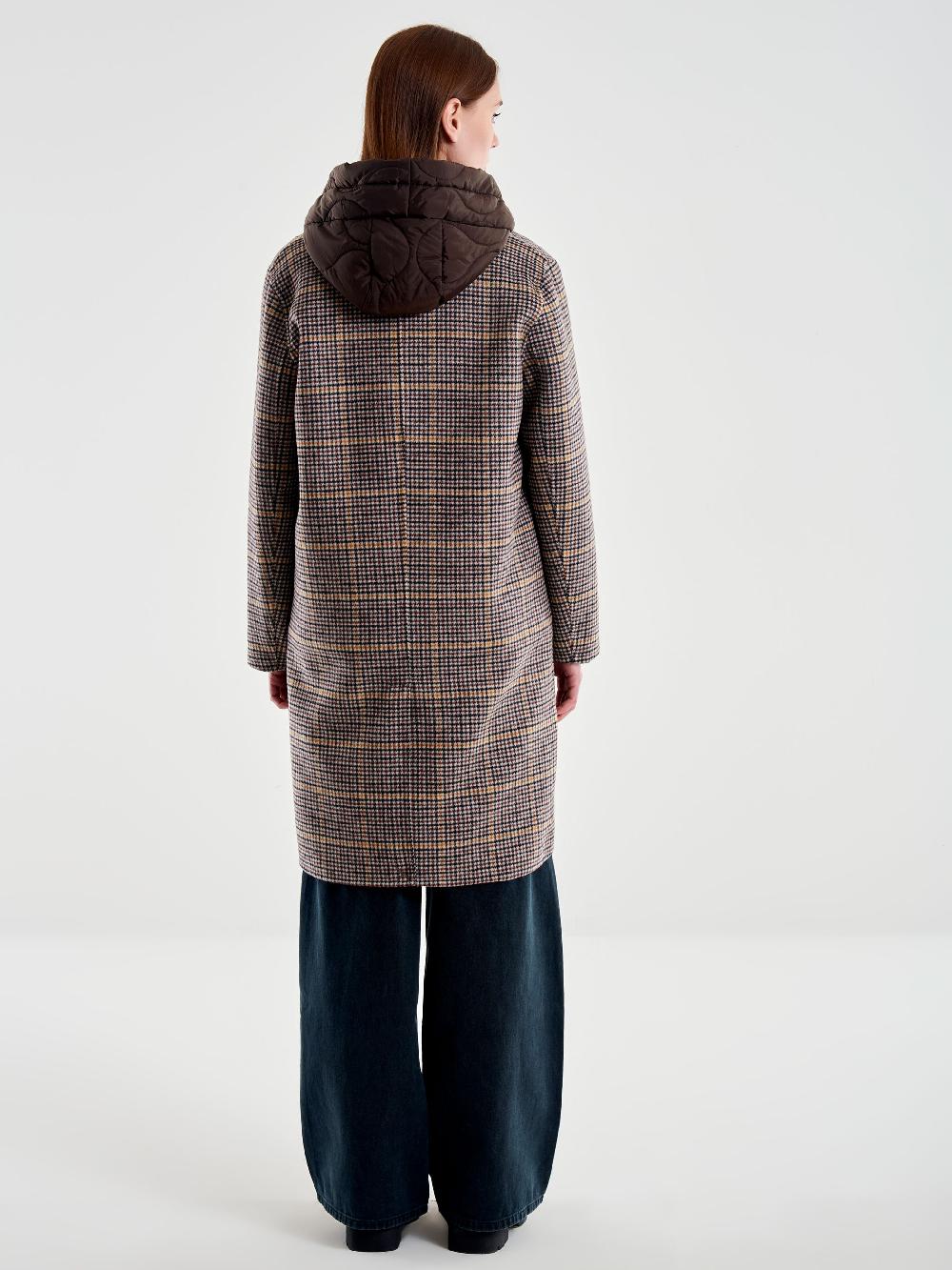Vicolo Cappotto Check con Gilet Imbottito Beige Pezzi Unici