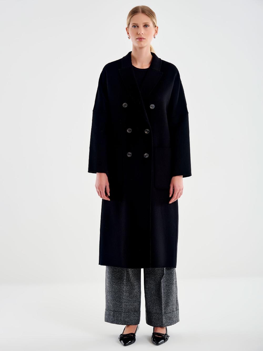 Vicolo Cappotto Doppiopetto Basic Lungo Nero Negozi Online
