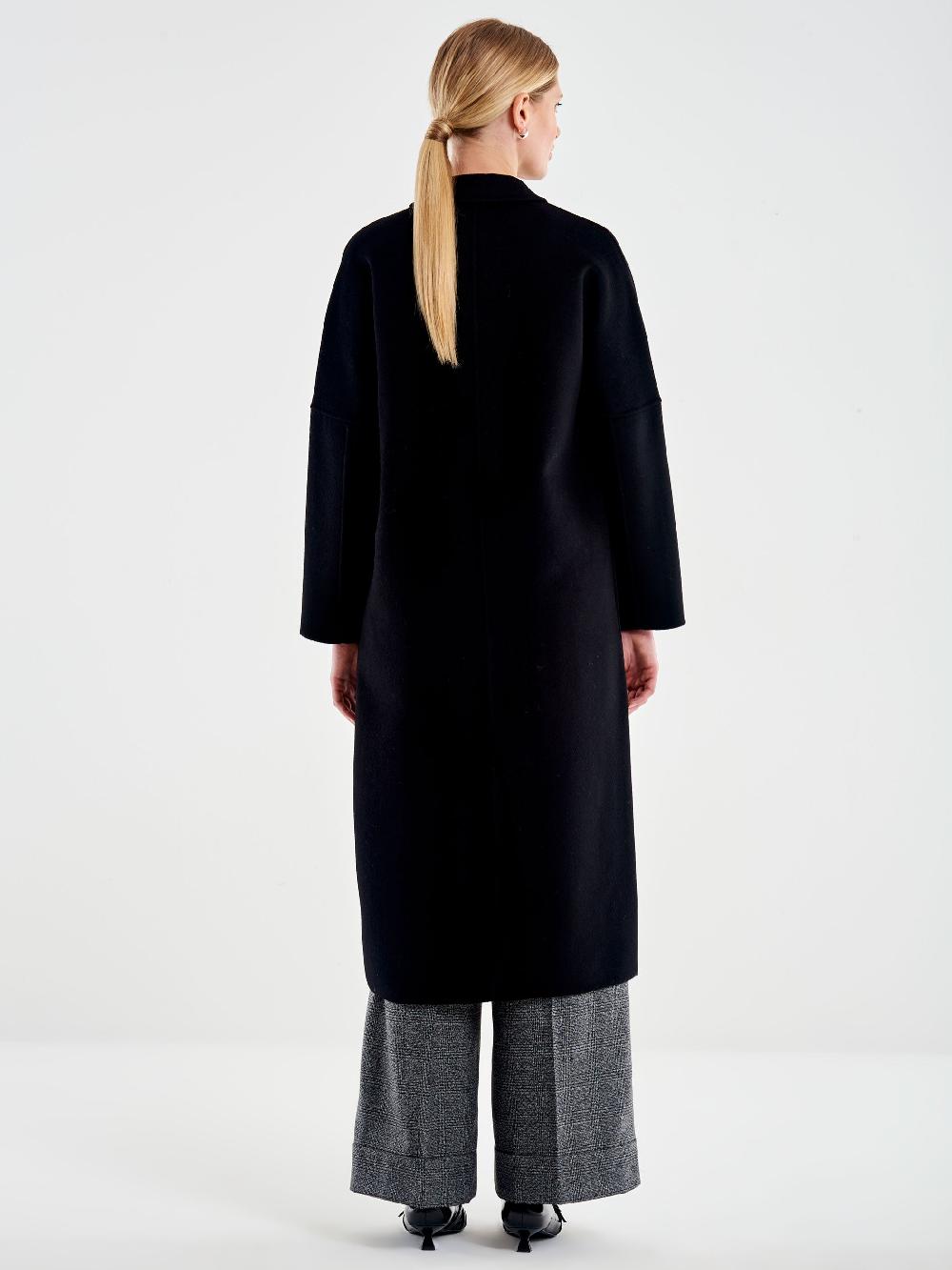 Vicolo Cappotto Doppiopetto Basic Lungo Nero Negozi Online