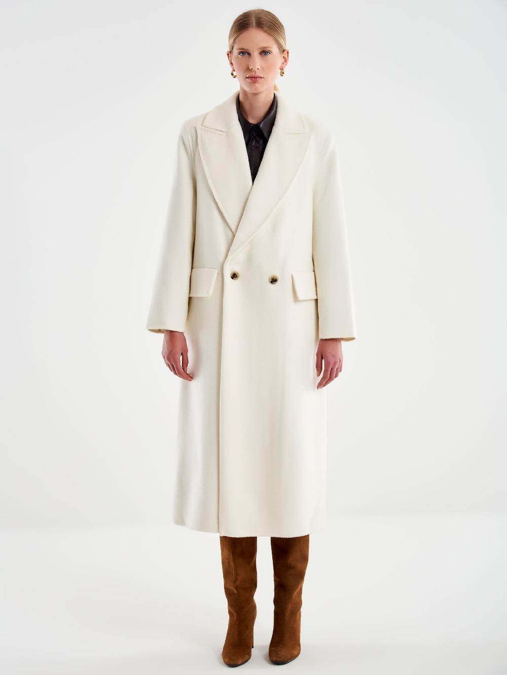 Vicolo Cappotto Lungo Doppiopetto Bianco Consegna Veloce