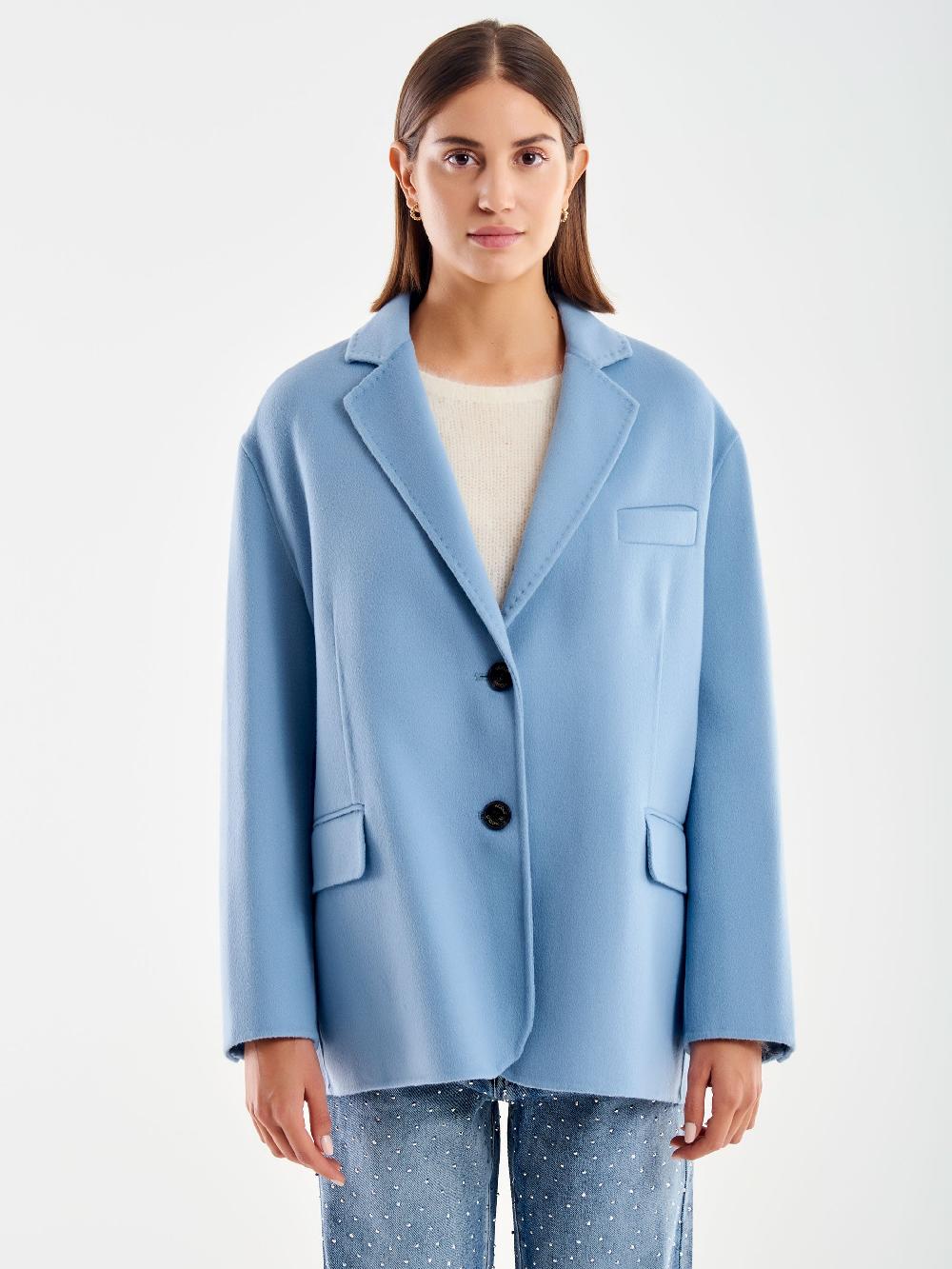 Vicolo Giacca Oversized Misto Lana Azzurro Fino Al -60%