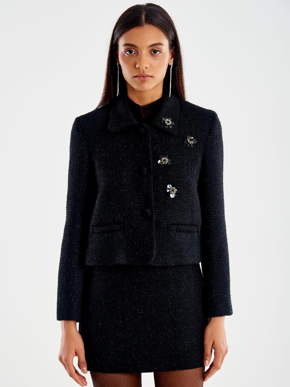 Vicolo Blazer Lamè Cropped Nero Shopping Online
