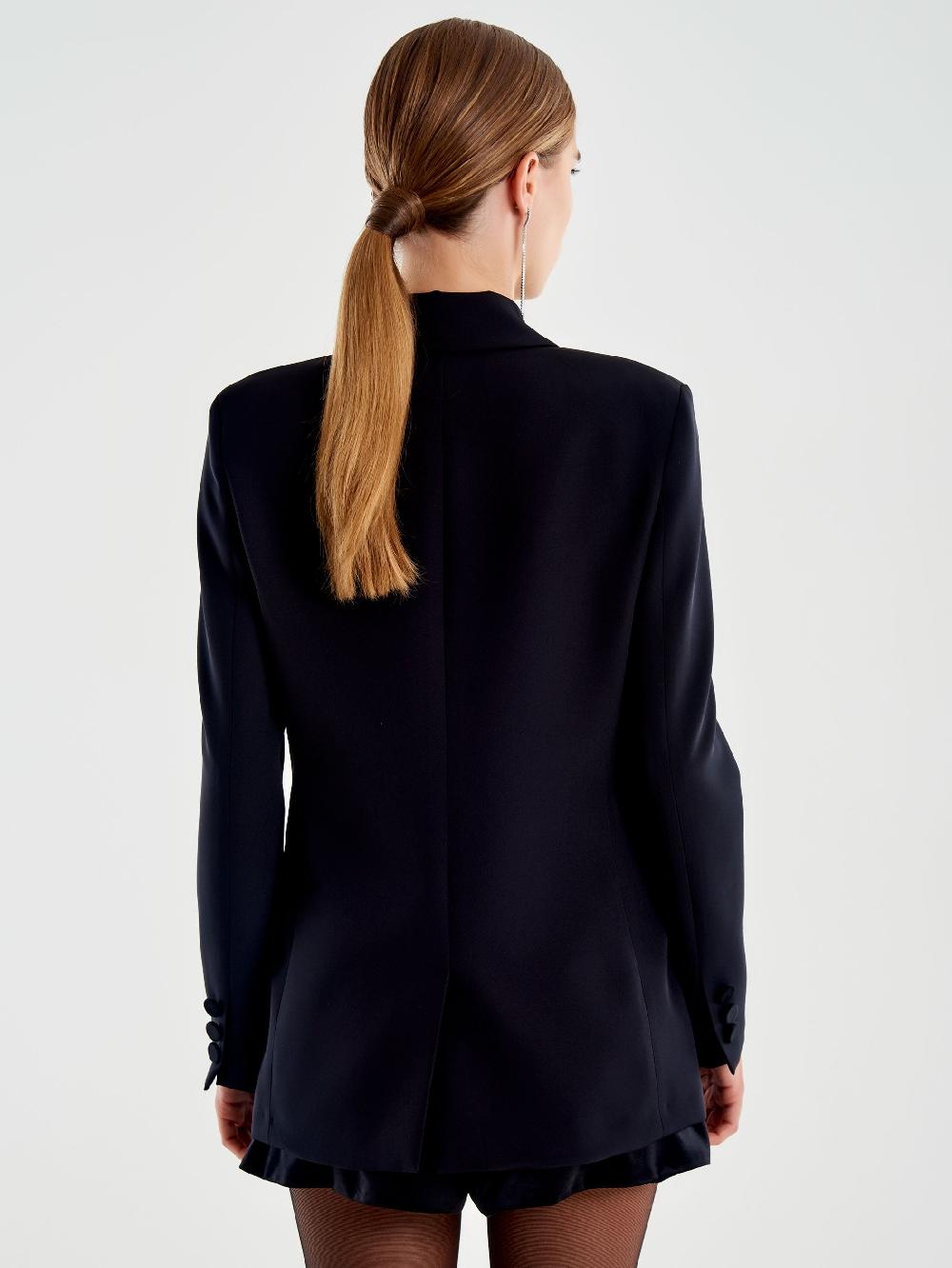 Vicolo Blazer Dettagli Velluto Doppiopetto Nero Prezzo Ridotto