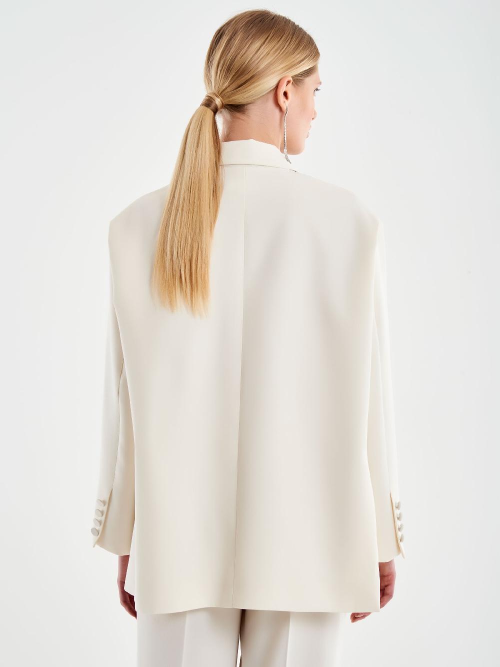 Vicolo Blazer Oversized con Revers a Contrasto Bianco Sottocosto