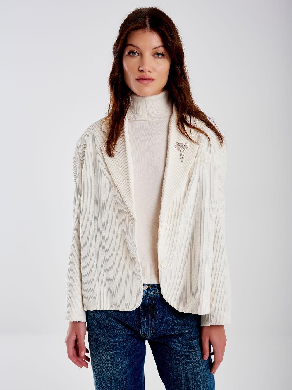 Vicolo Giacca Oversized Cropped Velluto Bianco Convenienza
