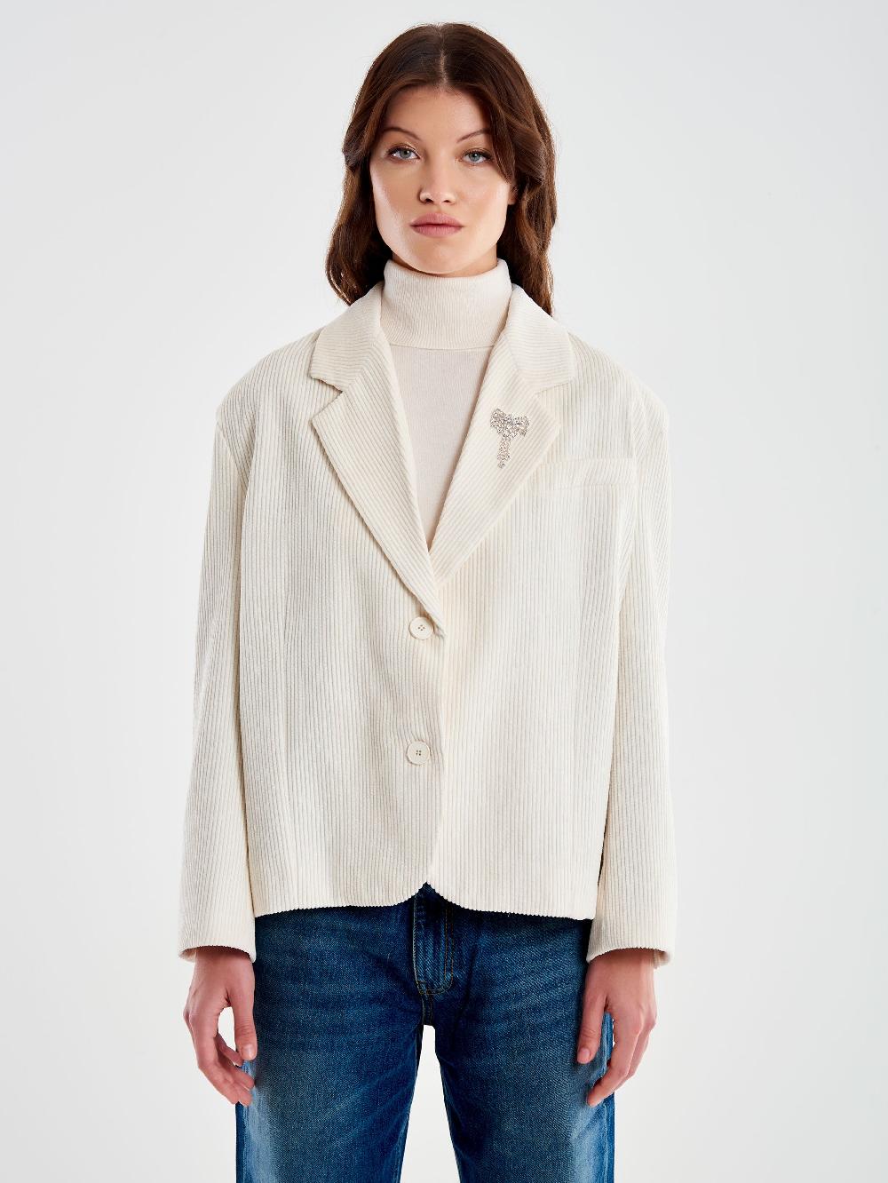 Vicolo Giacca Oversized Cropped Velluto Bianco Convenienza